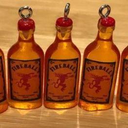 5 pcs Fireball Whiskey Bottles l Resin Charms with Hooks